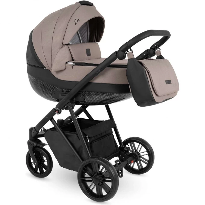Коляска 2в1 CAMARELO ZEO'23-11, бежевый жаккард-чёрная экокожа ZEO..23-11 Коляска 2в1 CAMARELO ZEO'23-11, бежевый жаккард-чёрная экокожа ZEO..23-11